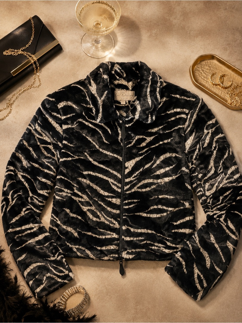 Emil Rutenberg Collection Zebra Faux Fur Cropped Teddy Jacket | SML